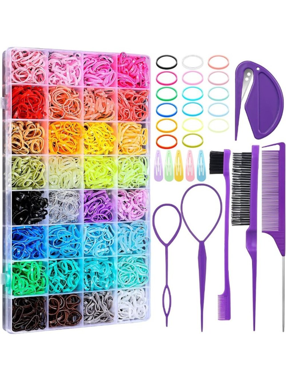 2000 Pcs Mini Hair Ties & 16 Styling Tools - 32 Color Elastic Bands for Kids